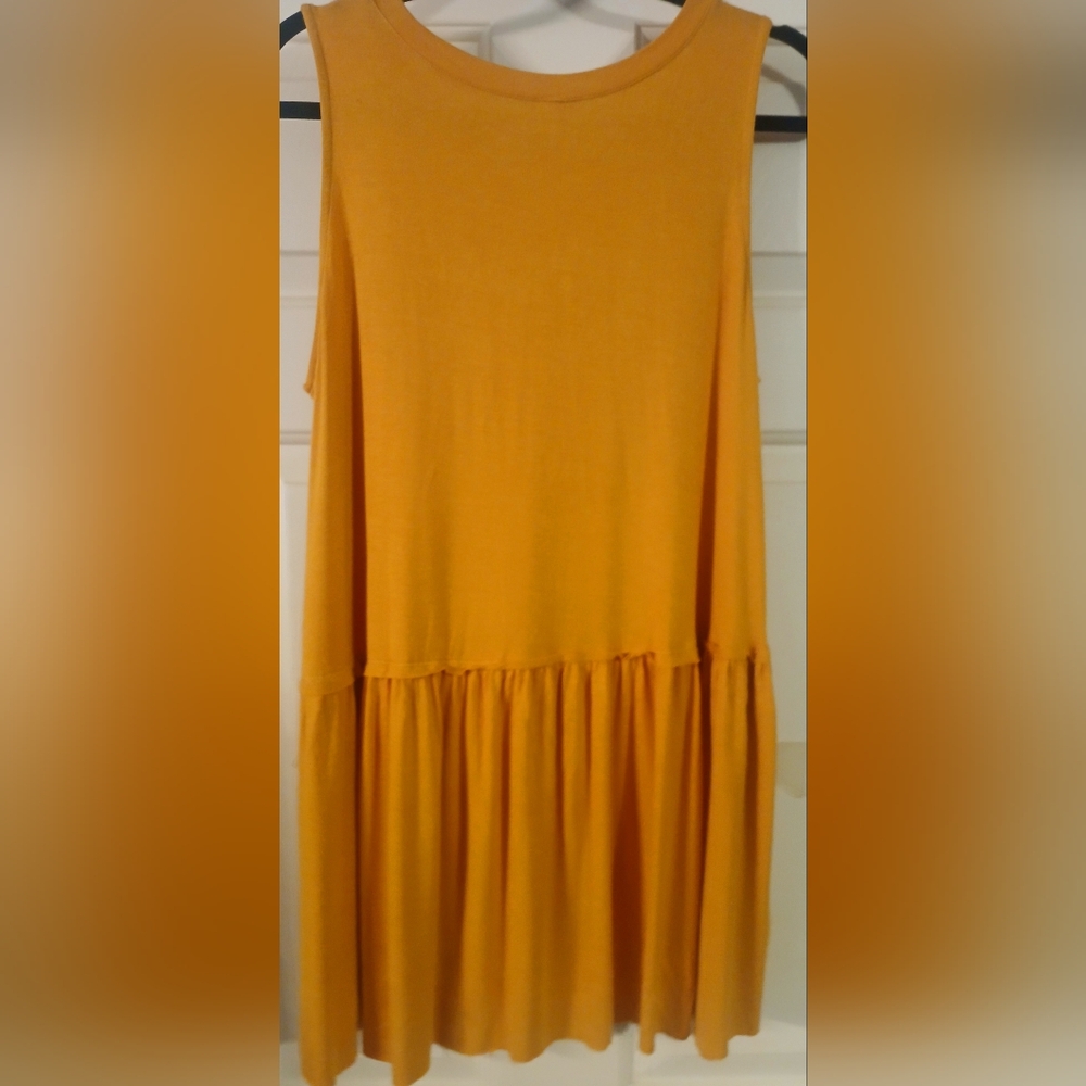 Zenana Premium Soft  Stretch Jersey Scoop Neck Ruffle Hem Tunic Top, Mustard M - Picture 2 of 4